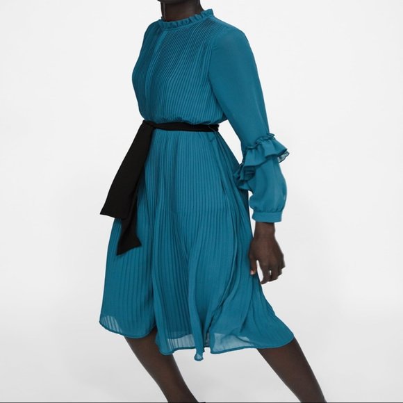 ZARA PLEATED JUMPSUIT DRESS BLUE BRAND NEW WITH TAGS LARGE - Picture 1 of 10